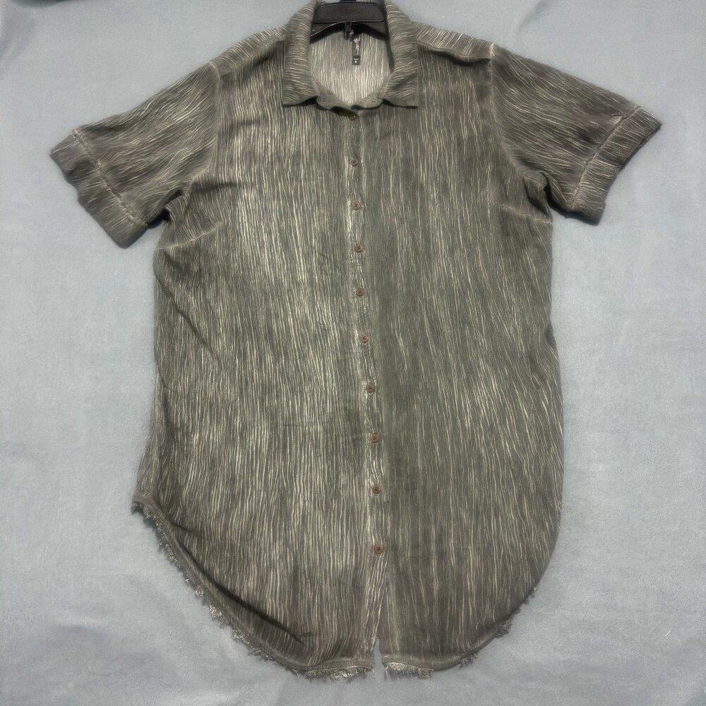 Torrid Sleep Shirt Woman's 2 Washed Black Dress Gauze Fringe Button Up Collared